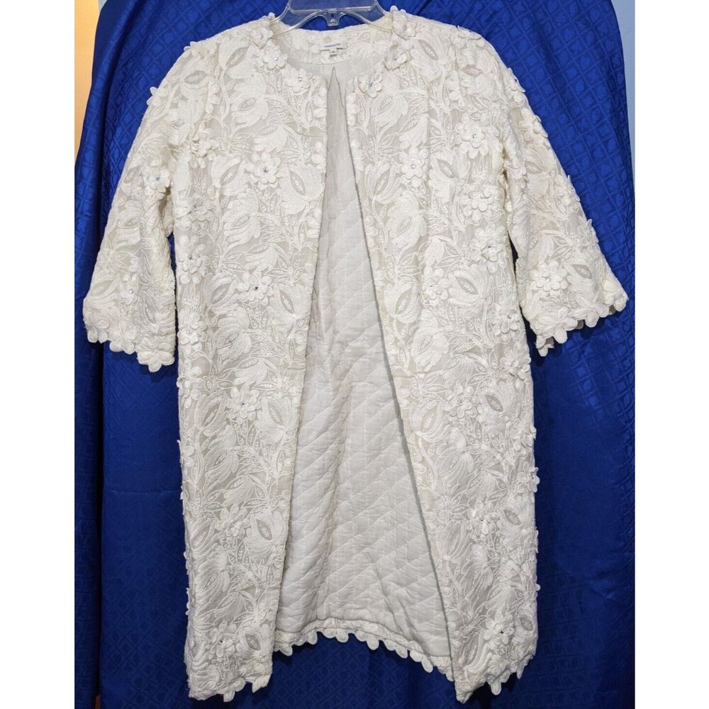 Manoush Womens Blazer Coat ~ Open Front ~ Floral Embroidered ~ Size 2 ~ Ivory